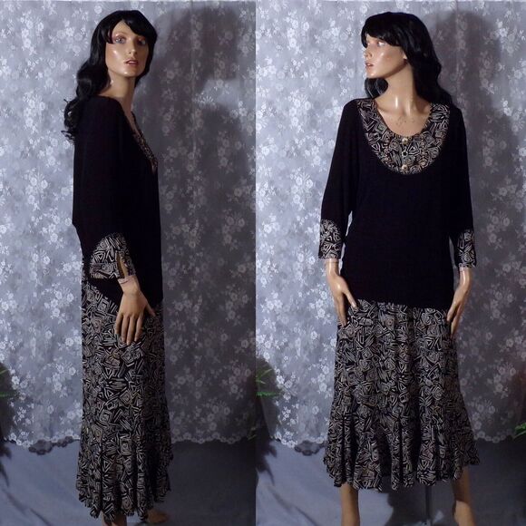 Vintage 90s Top & Skirt 1990s Boho Whimsigoth Art Teacher Hippie Size Large M/L - Picture 1 of 6
